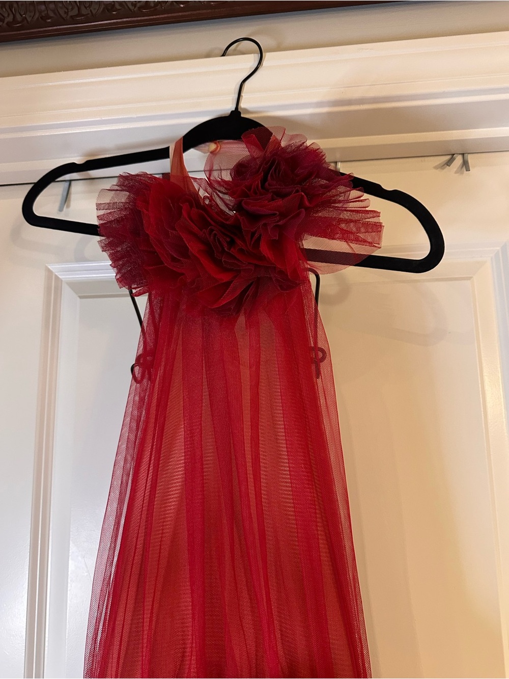 Red Tulle Ruffle Halter Maxi Gown Formal Dress Women’s Medium - Picture 6 of 12